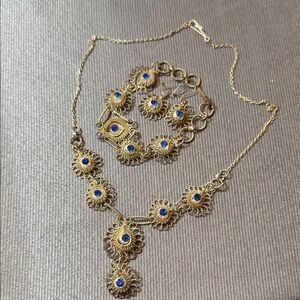 Vintage Elegant Gold and Blue Jewelry Set